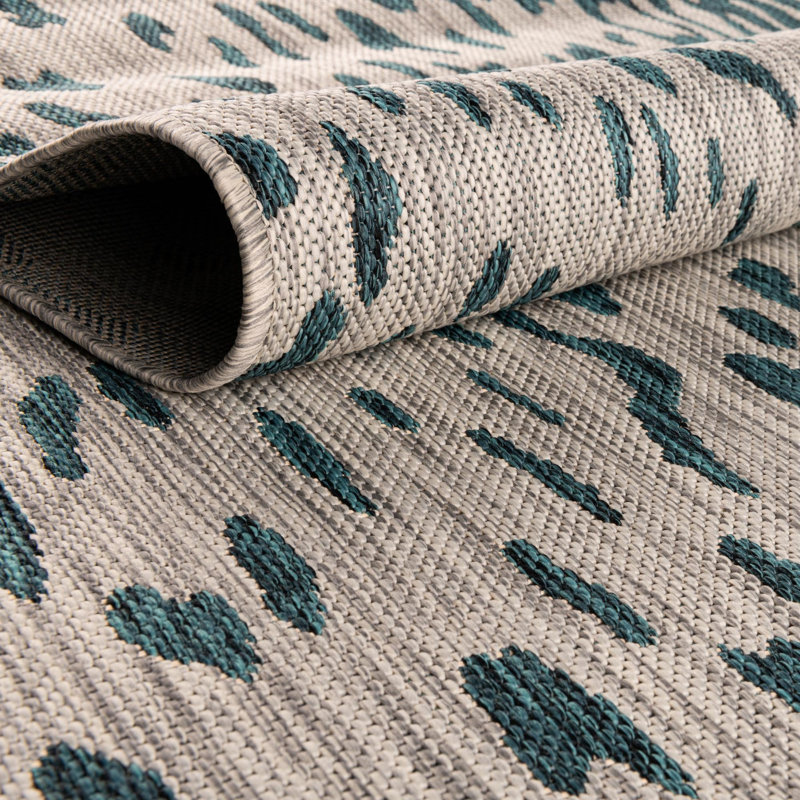 Teal Samburu Indoor/Outdoor Safari Rug, Round 13'