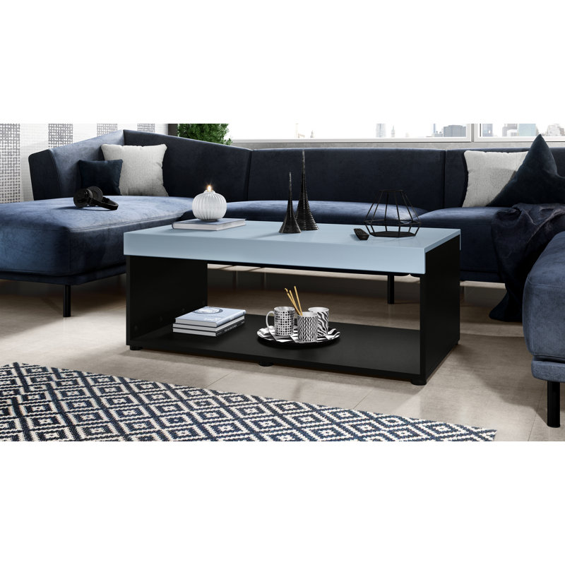 Mcbeth Floor Shelf Coffee Table with Storage, Matte Black, Denim Matte