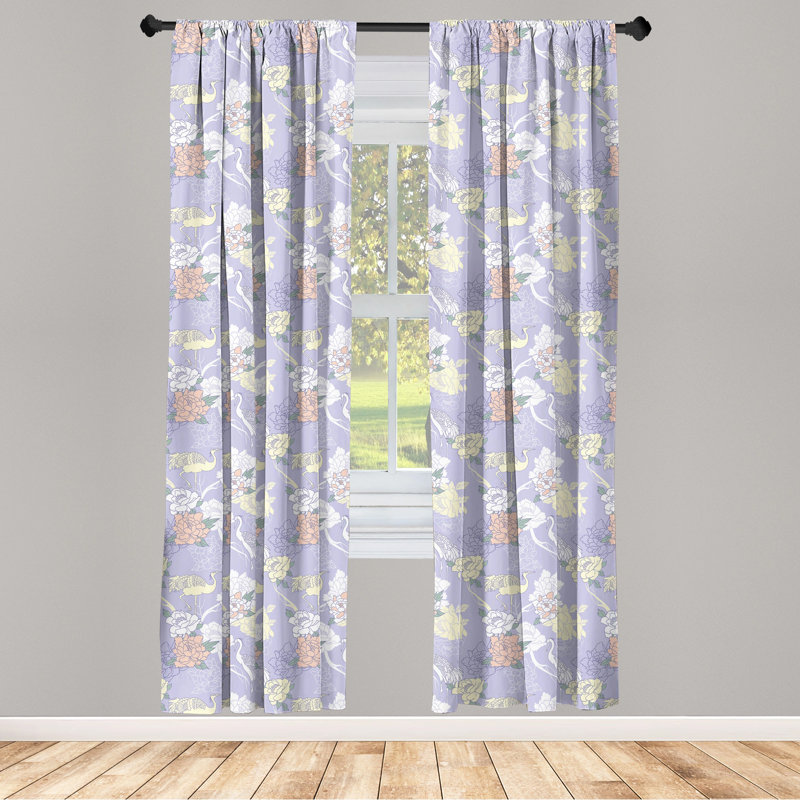 Crane Floral Semi-Sheer Rod Pocket Curtain Panels, 28" x 84"