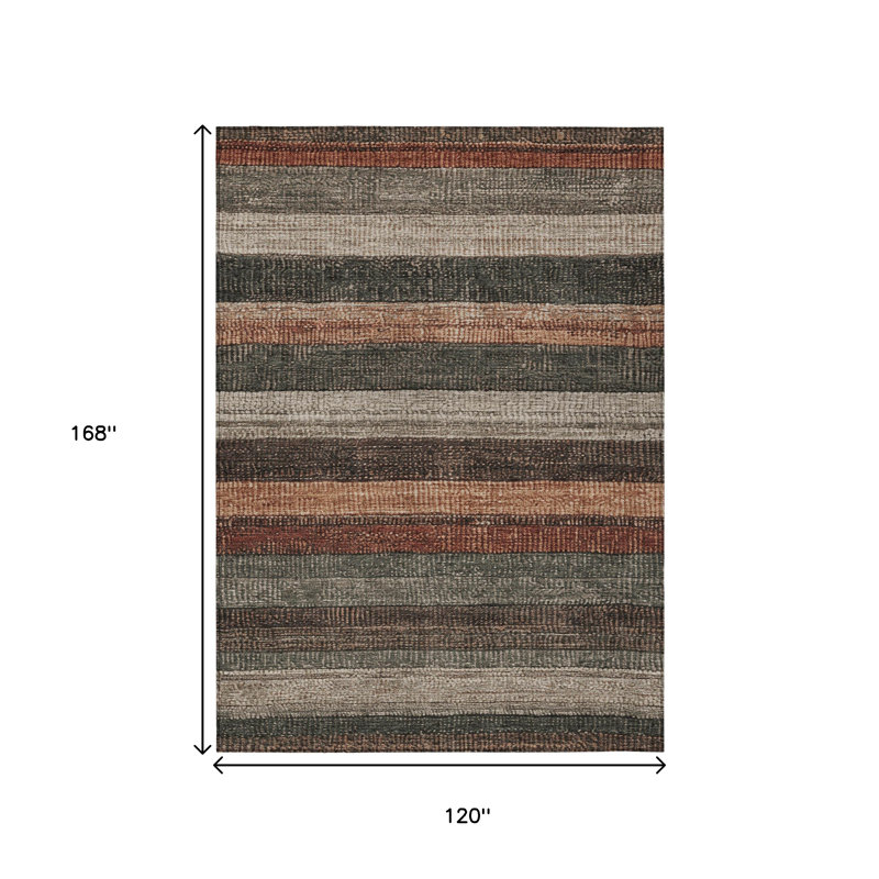 Tapis extérieur lavable rayé rouille et taupe 10 pi x 14 pi