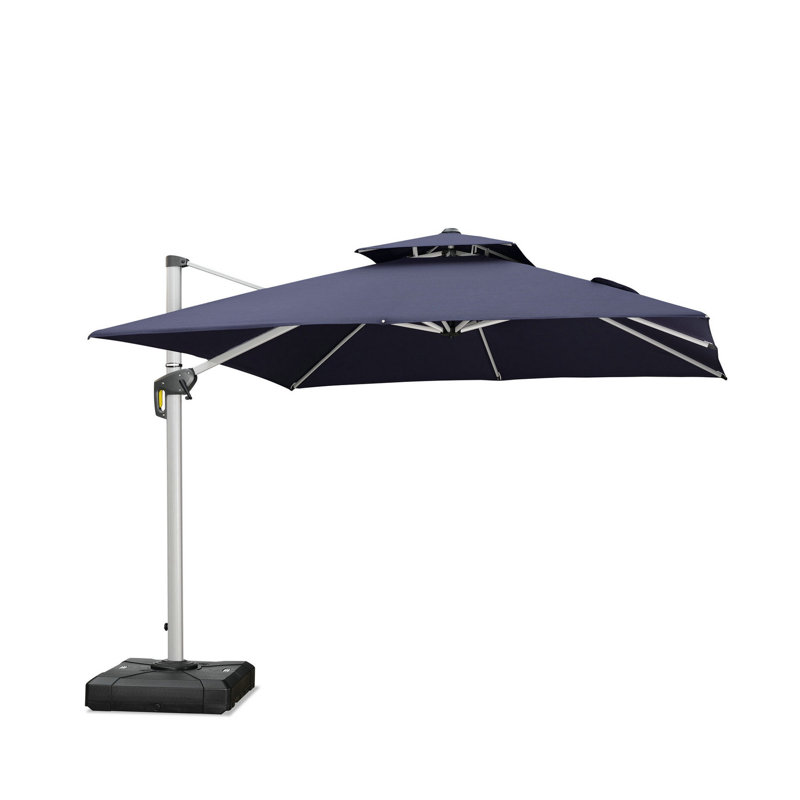Parasol carré en porte-à-faux Diamondville, Argent, Bleu marine