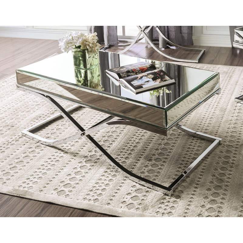 Amyah Glass Top Coffee Table, Silver