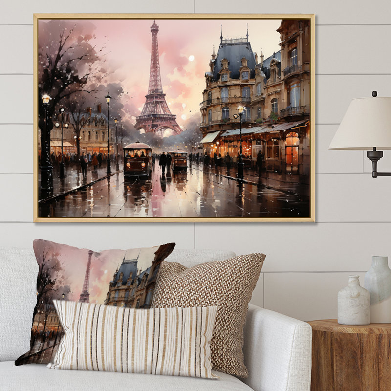 «Pink Twilight Rendezvous In Paris I», art mural de Paris pour le salon, H 30 po x l 40 po, Naturel