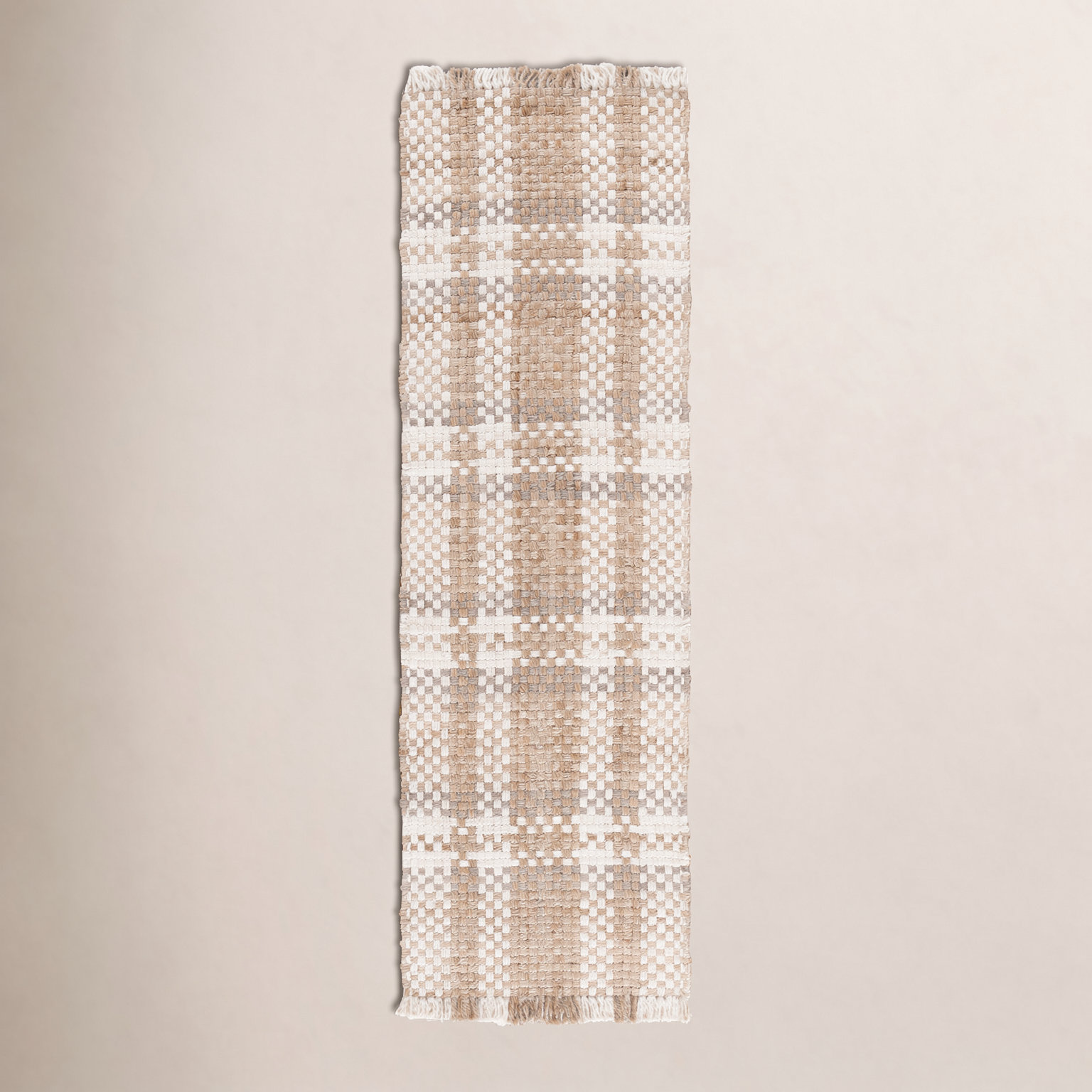 Hand-Woven Plaid Jute Rug, Runner 2'3" x 8'