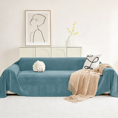 Chenille Sofa Cover With Tassels, Washable Dog & Pet Proof Slipcover For Sectional, Loveseat, Or 3 Cushion Couch, Thick Anti-Slip Protector Throw Blanket