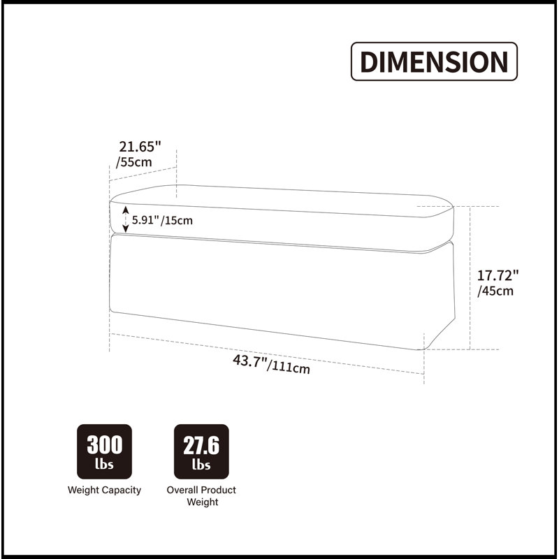 Banc rembourré en chenille avec rangement rabattable, Blé