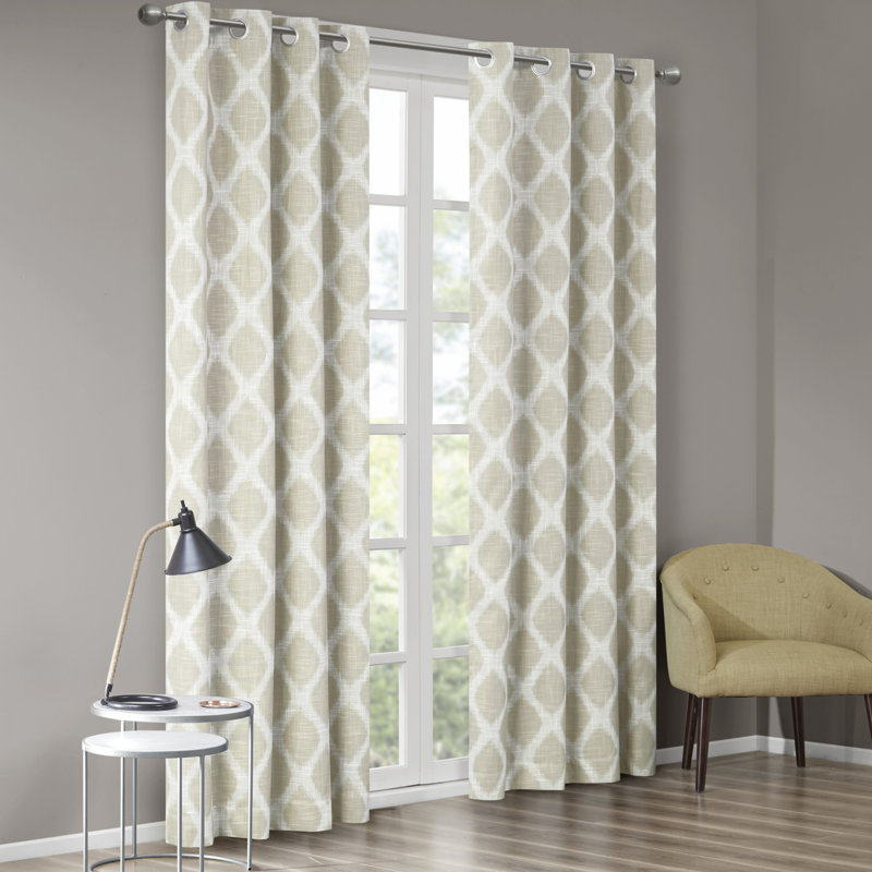 Blakesly Printed Ikat Blackout Single Curtain Panel, 50" W x 95" L, Taupe