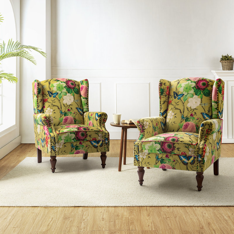 Fauteuil d'appoint à oreilles Anndi, Polyester moutarde