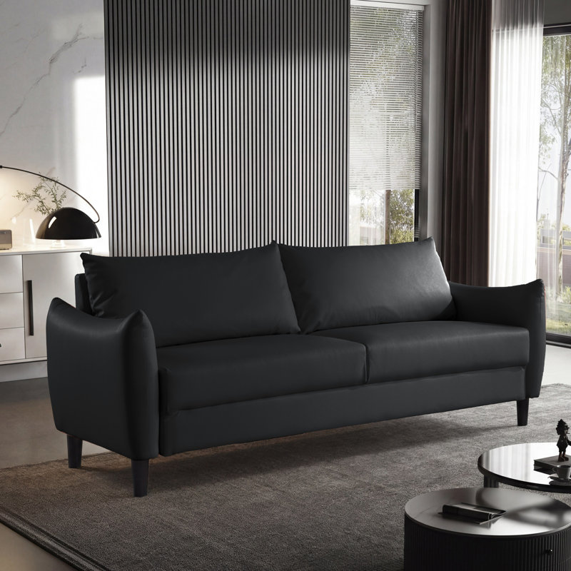Delana 81'' Leather Sofa, Black