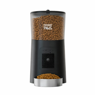 Mangeoire automatique pour animaux Penthouse Paws Smart HD, capacité de 6L de nourriture sèche, caméra de 1 080p, audio bidirectionnel, repas programmés, alimentation de secours, facile à nettoyer, conception anti-bourrage pour chat et chien, noir / acier inoxydable