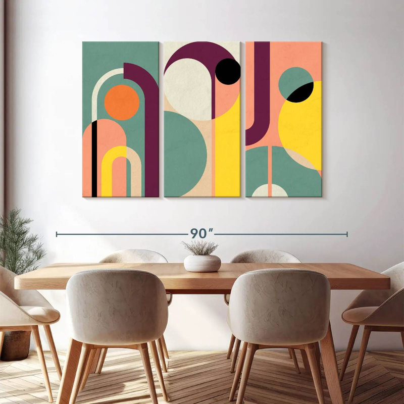 Retro Geometric Abstract X Multi Piece Canvas Print, 48" H x 74" W x 1.25" D