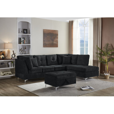 Canapé modulaire avec repose-pieds Breylon, meubles modulaires rembourrés en polyester