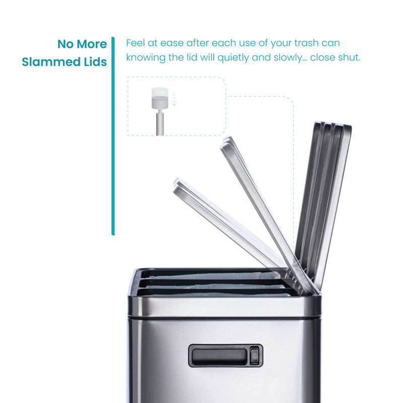 15.9 Gallon Stainless Steel Triple Compartment Pedal Trash Can
