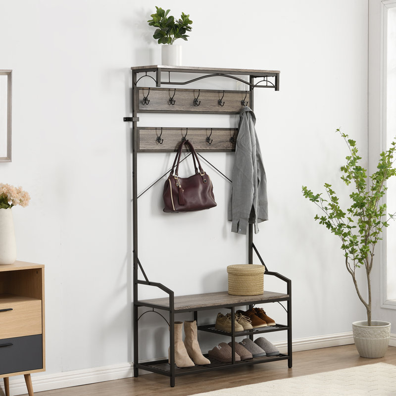 Thivya Hall Tree 36.2'' Wide with Bench and Shoe Storage, Gray