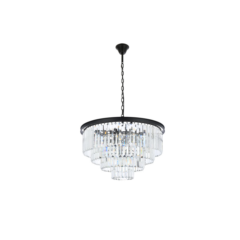 Lustre à niveaux unique 17 lumières Yazmin, Transparent, Noir mat