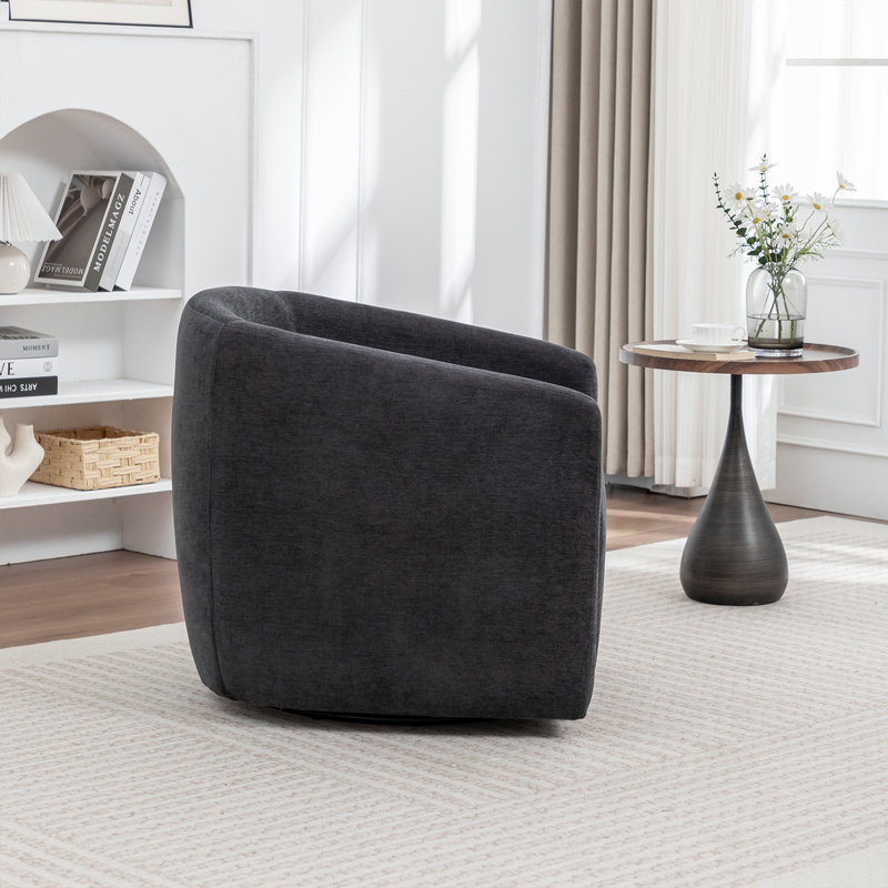  Swivel Accent Chair,Modern Comfy Round Barrel Chair With Upholstered, Black Fabric