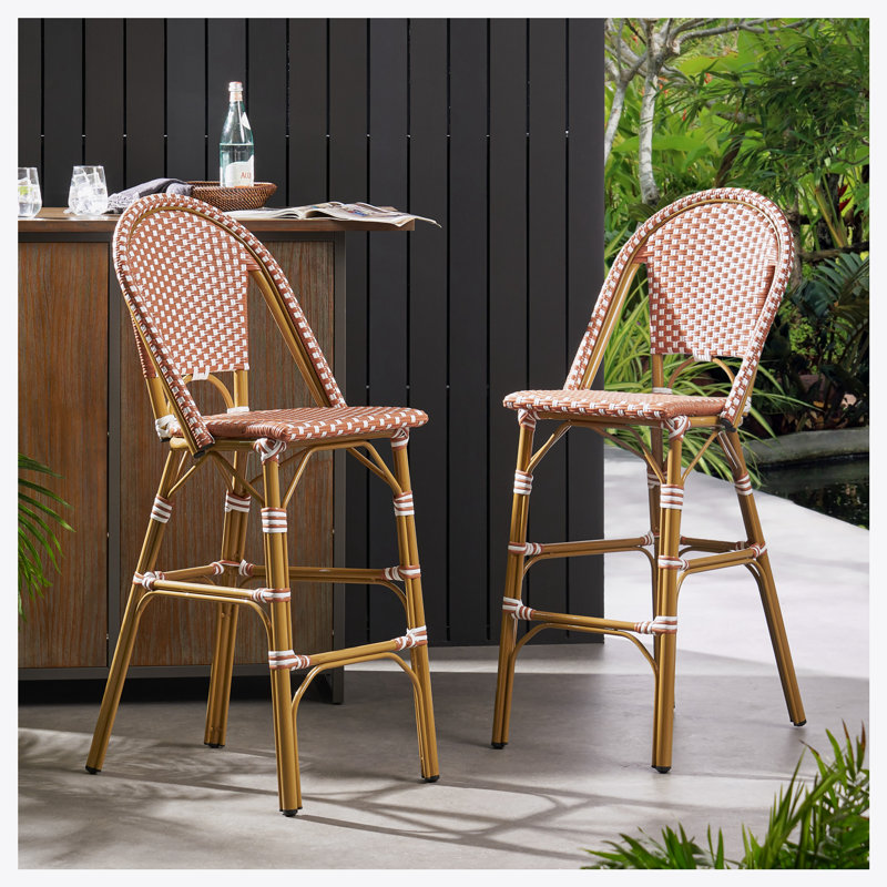 Tabourets de bar 4 pieds en aluminium rouille avec repose-pieds, Rouille