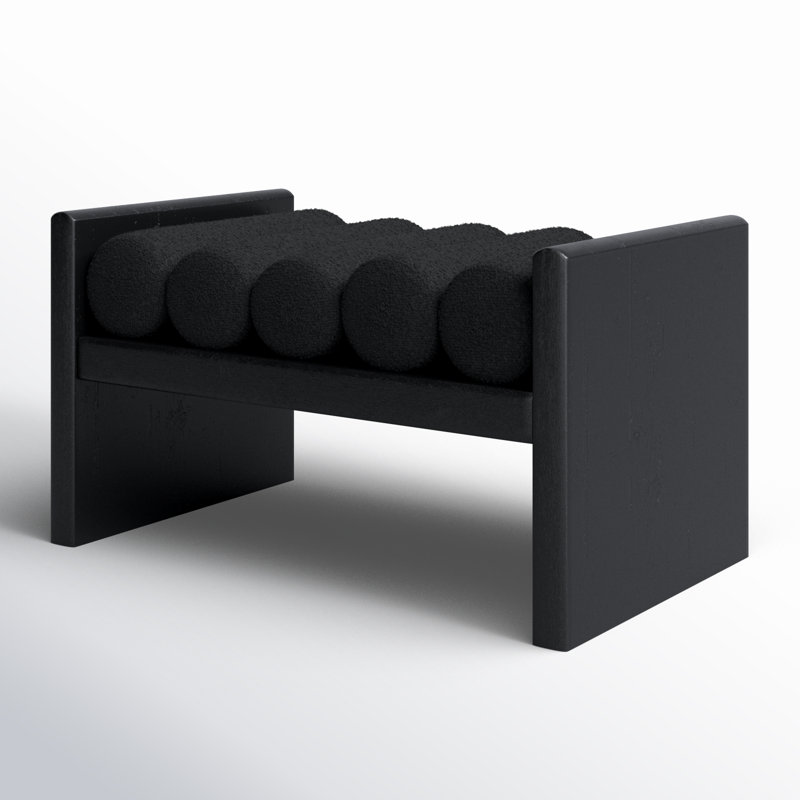 Banc en bois Boucle, Tissu noir bouclé / finition noire, H 18 po x l 32 po x P 19 po