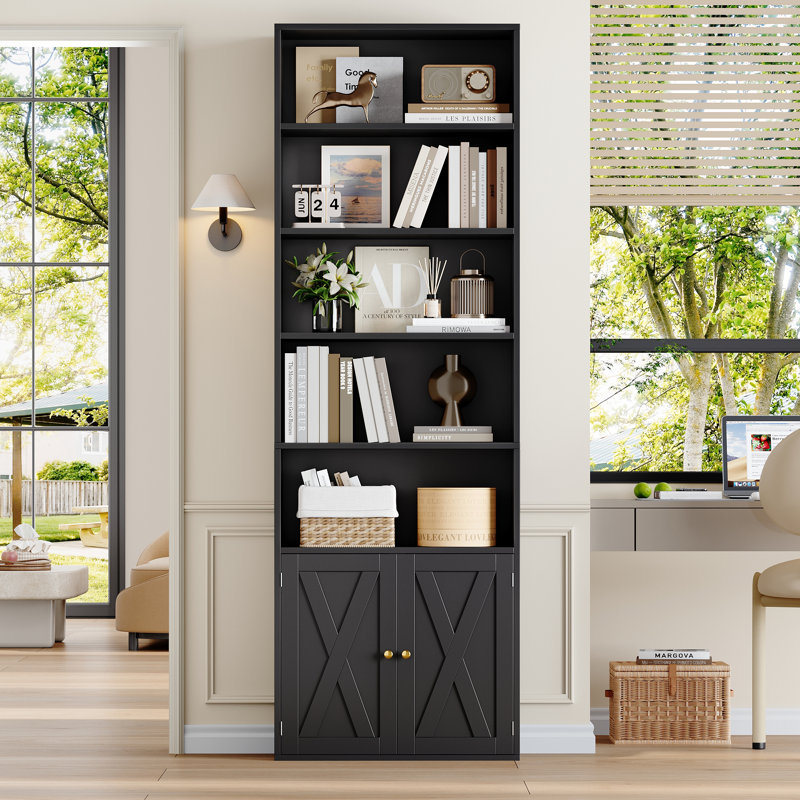ON SALE 2 Piece 82.3" Tall Bookcase, 7 Tier Floor Standing Bookshelves with Doors For Home Office, Living Room, Black