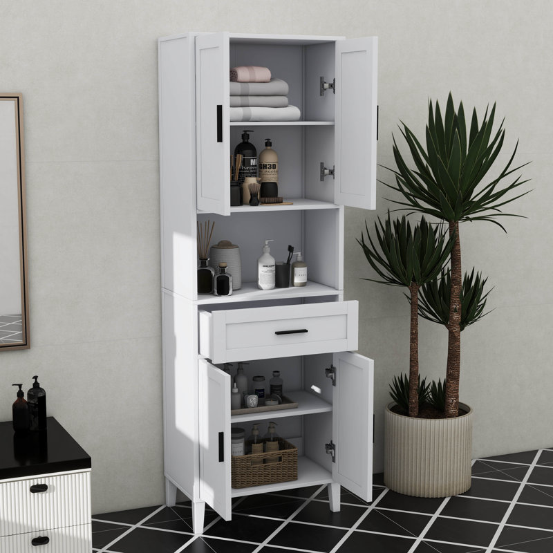 70.9 Inch Tall Freestanding Bathroom Cabinet Featuring 1 Drawer, 2 Cabinets, 4 Soft-Closing Doors And 2 Adjustable Shelves