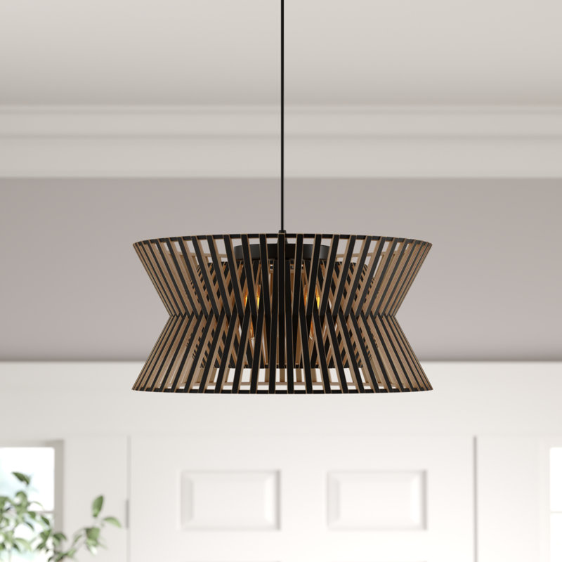 Arba 3-Light Dimmable Solid Wood Drum Chandelier, Black