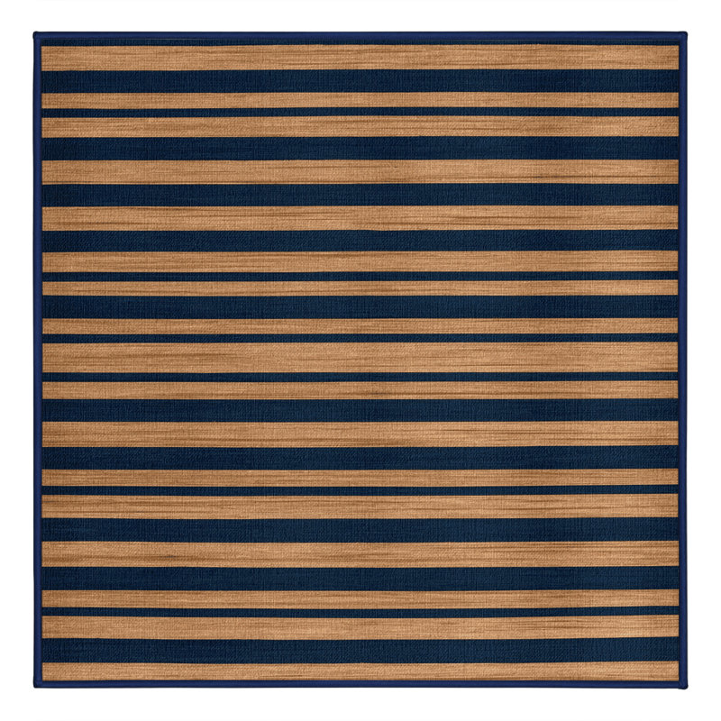 Tapis bleu à rayures horizontales lavable à la machine, Carré 5 pi