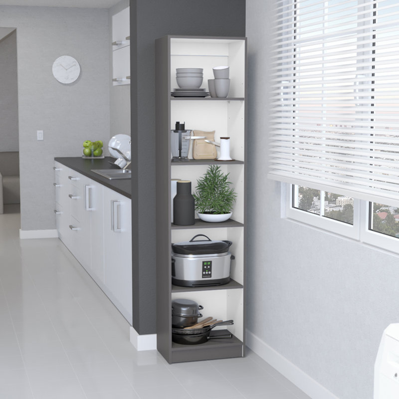 Home Xs Bookcase With 5-Tier Shelves And Slim Design -Office, White/Gray