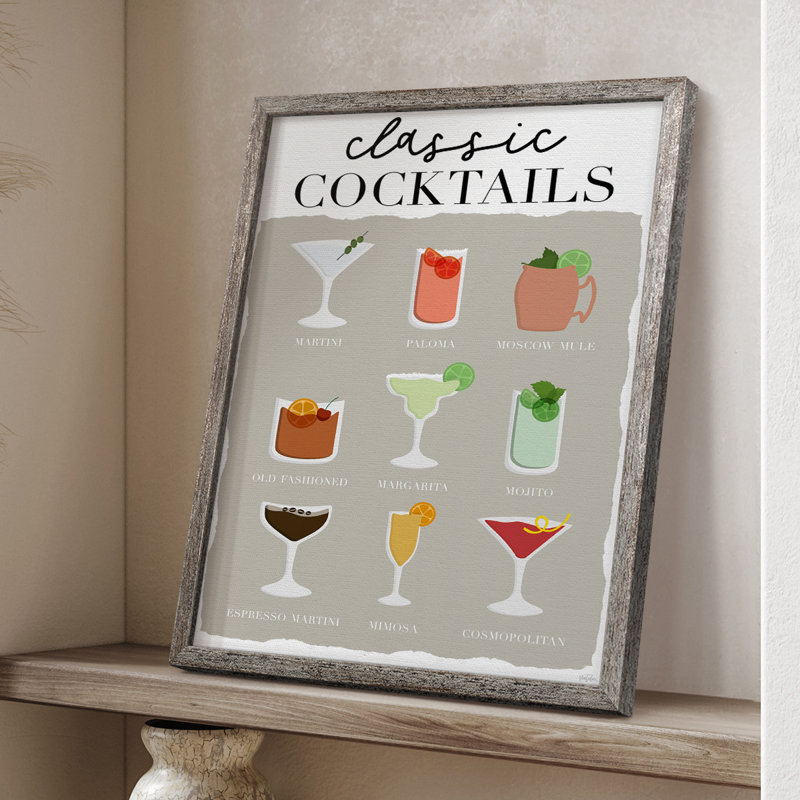 Classic Cocktails Framed Print - Solid Wood, 11" H x 9" W