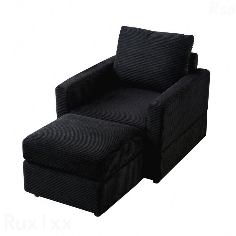 Fauteuil d'appoint classique en velours côtelé, fauteuil d'appoint confortable Canf, fauteuil d'appoint enveloppé de tissu avec repose-pieds, parfait pour les salons modernes dans le salon