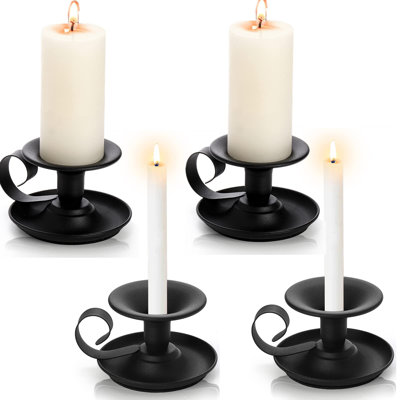 4 Pack Iron Taper Candle Holder, Retro Rustproof Candlestick Holders, Sturdy Black Candlelight Stand For Chime Spell Candles, Halloween Christmas Wedding, Dinner, Party Home Centerpieces