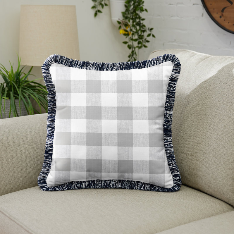 Fringed Outdoor Throw Pillow, Gray