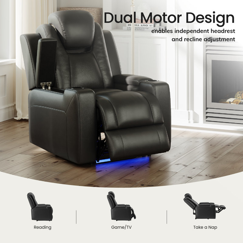 Fauteuil inclinable électrique rétro en cuir écologique, Noir