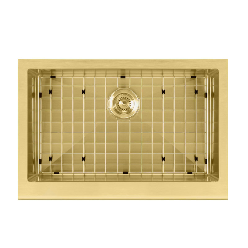 Noah Plus 30" L x 20" W Farmhouse Kitchen Sink with Basket Strainer, Brass