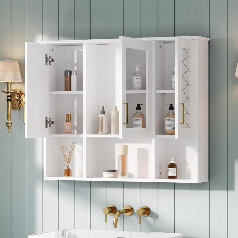 Armoire à pharmacie murale 35 po 2 en 1 avec tablettes réglables et portes à fermeture douce, miroir haute définition avec rangement pour meuble-lavabo de salle de bain
