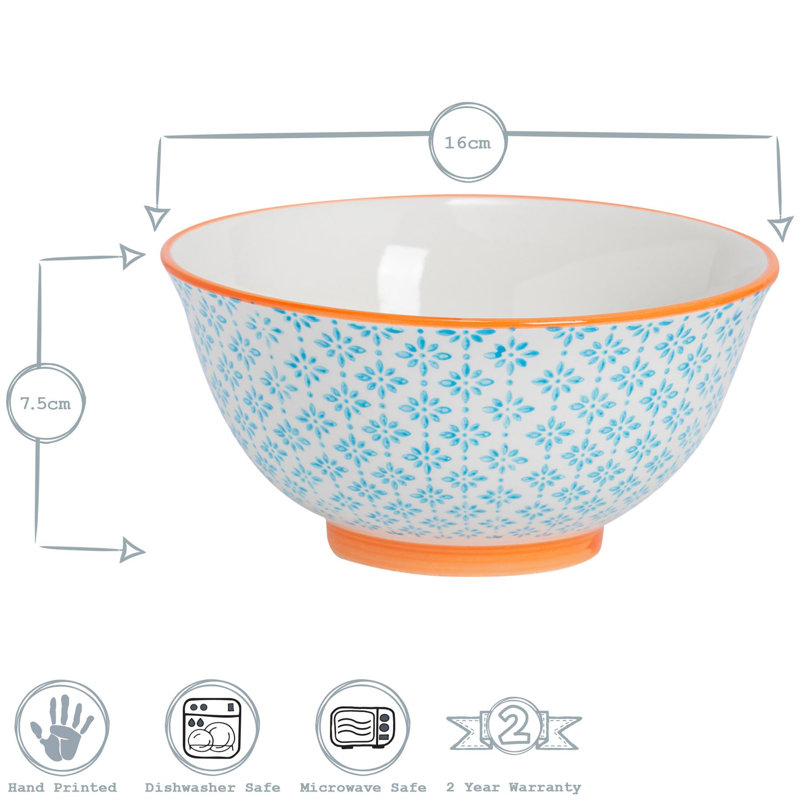 Nicola Spring - Hand-Printed Cereal Bowl - 16cm - Blue
