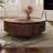 Walnut Wood Grain Pattern Round Coffee Table With 2 Storage For Living Room-1866624402