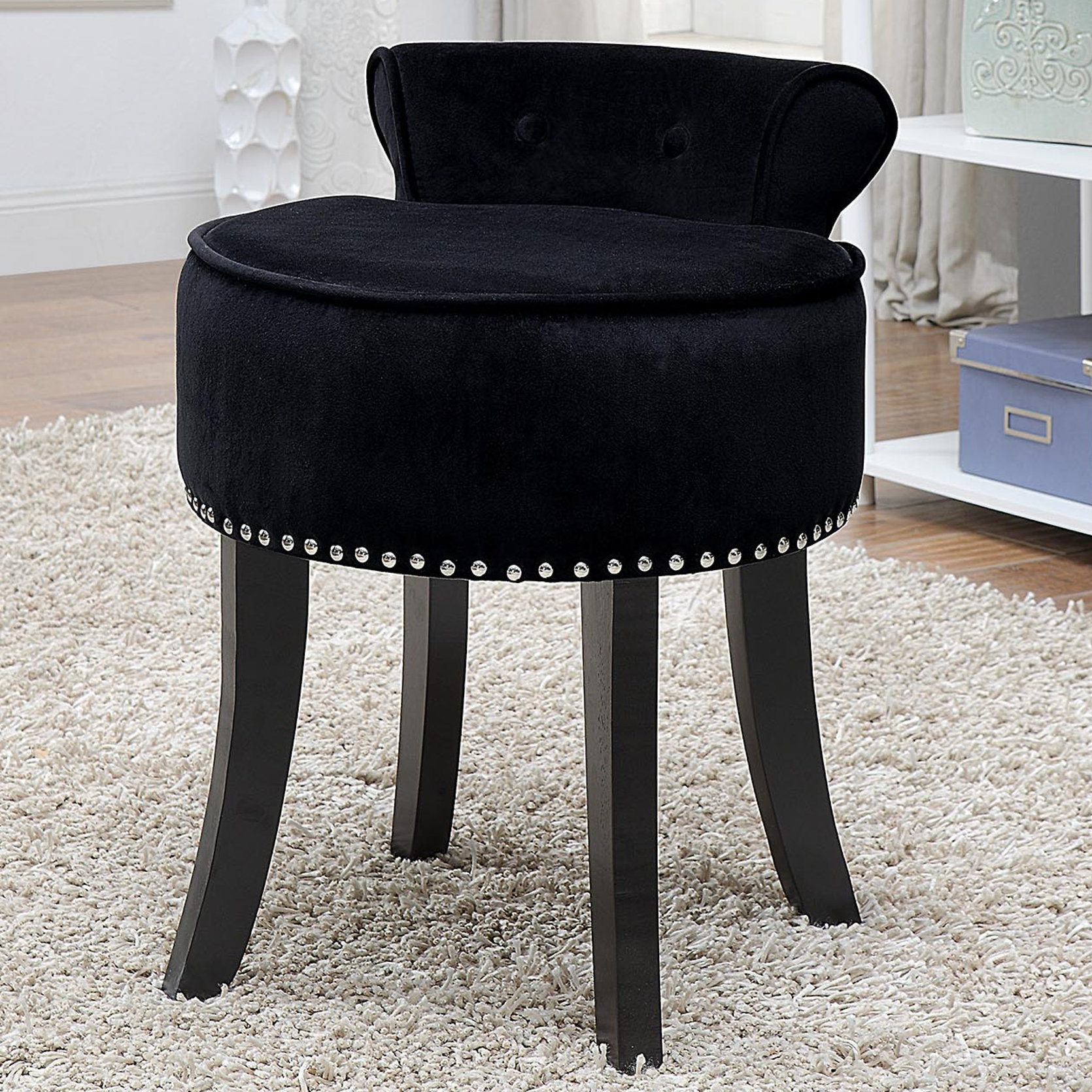 Darby Home Co Bardot Linen/Velvet Nailhead Trim Rolled Back Vanity