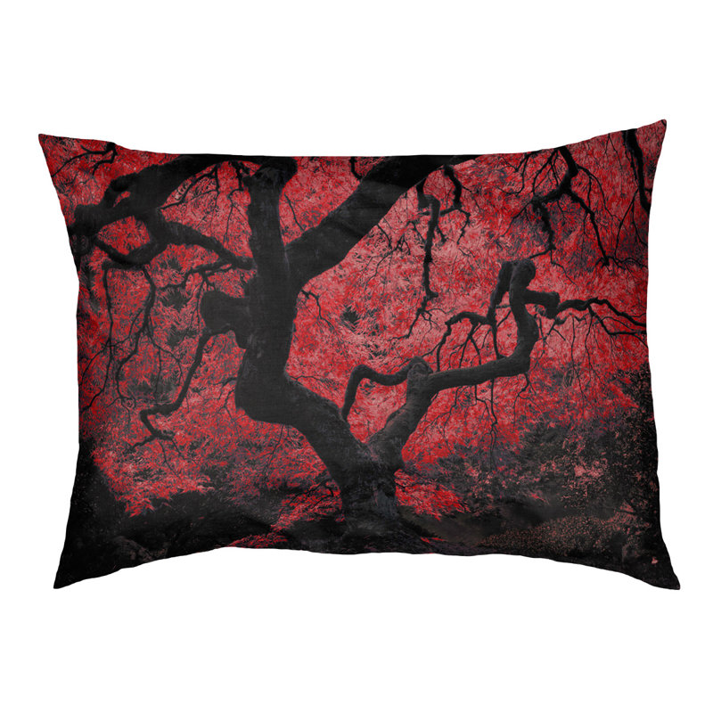 Coussin de designer de l’arbre d’érable japaneses Burkey, L 19,5 po x l 29,5 po, Rouge / brun foncé