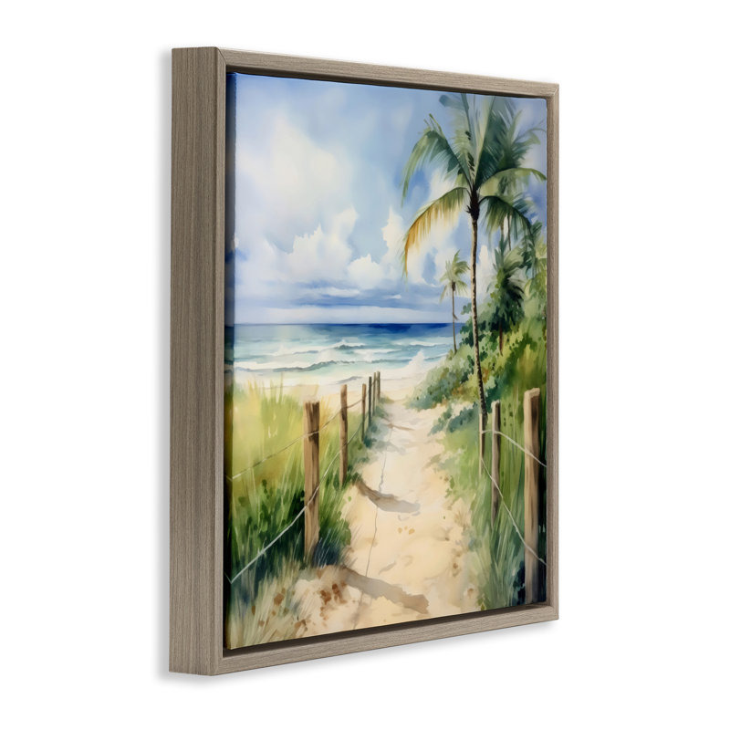 Cadre flottant flouté Palm Tree Beach, design par LSR Design Studio, Cadre flottant orme Montalcino, H 18 po x l 18 po