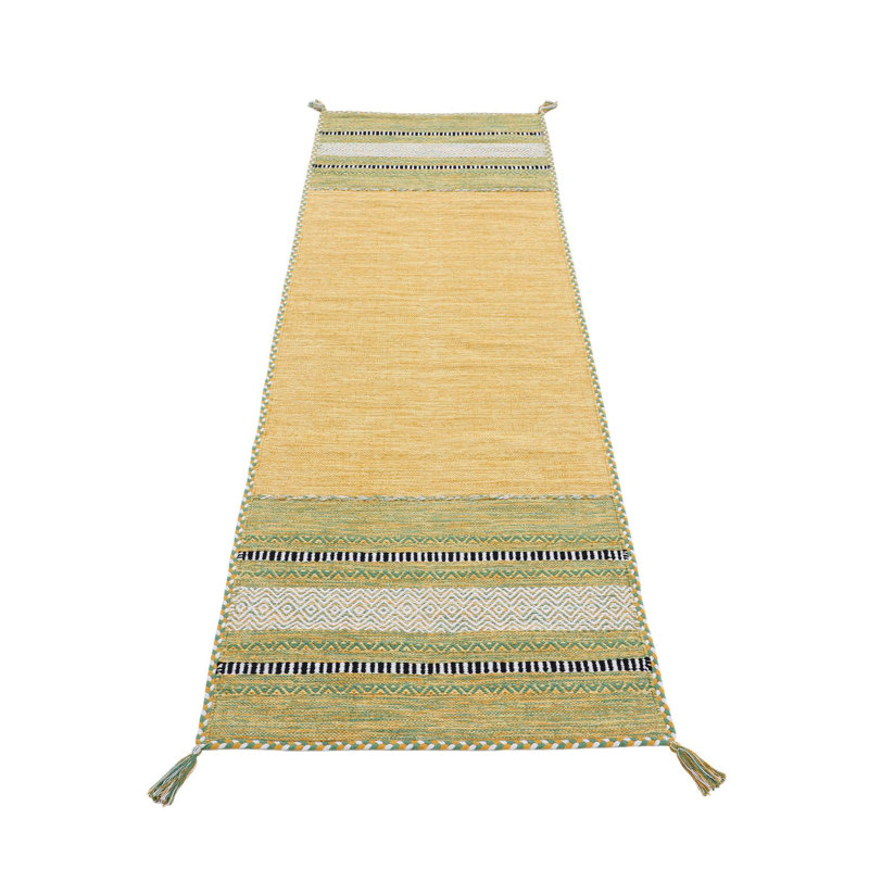 Azizi Striped Hand Woven Cotton Yellow Rug, Runner 80 x 500cm