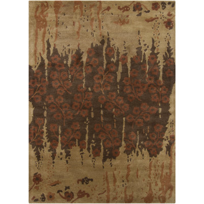 Adairsville Authentic Hand-Tufted Handmade Brown, Mocha & Orange Abstract Geometric Wool Area Rug