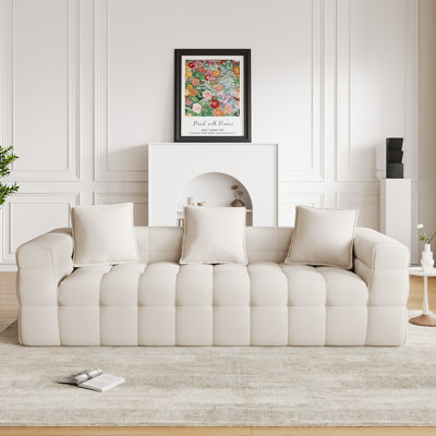 89.8" Modern Compression Tufted Sofa with Pillows