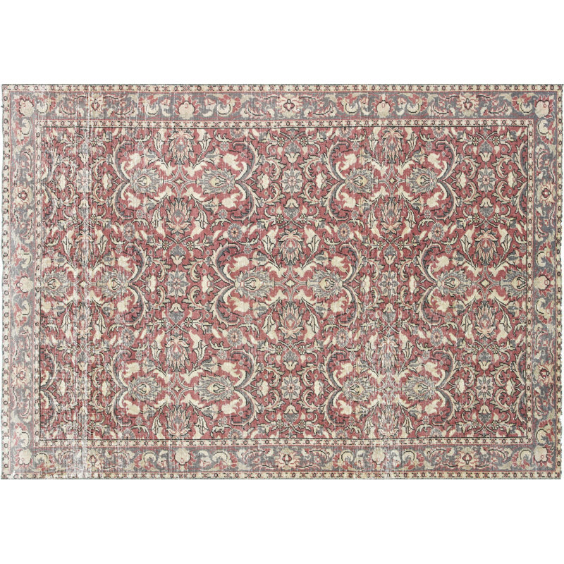 Tapis unique en laine noué à la main des années 1960 de 5 pi 5 po x 7 pi 8 po en rouge foncé / ivoire