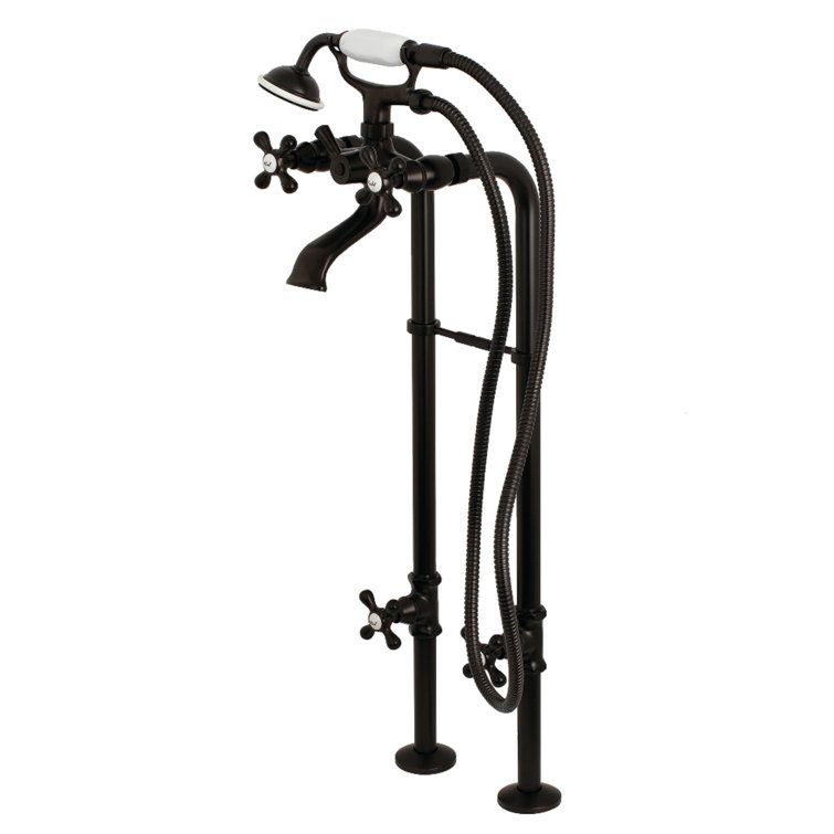 Kingston Brass Kingston Three-Handle 2-Hole Freestanding Tub Faucet with Supply Line and Stop Valve