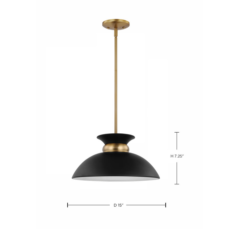 Luminaire suspendu en forme de dôme à 1 lumière Giles, H 7 po x l 15 po x P 15 po, Noir mat