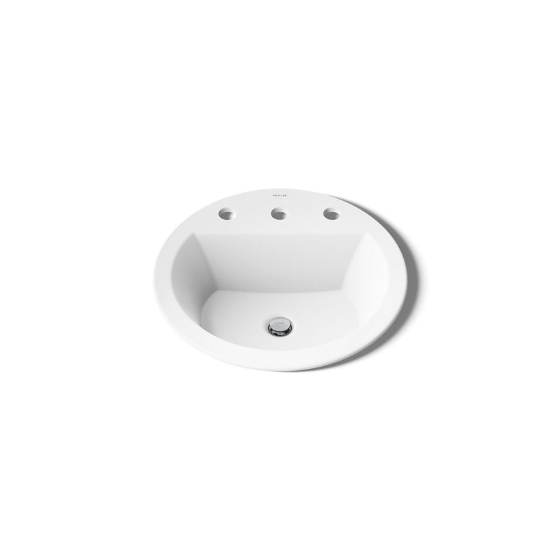 Bryant Ceramic Circular Drop-In Bathroom Sink with Overflow, White, 8'' Centers