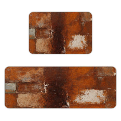 Rustic Block, 2 Pcs Non Slip Kitchen Mats