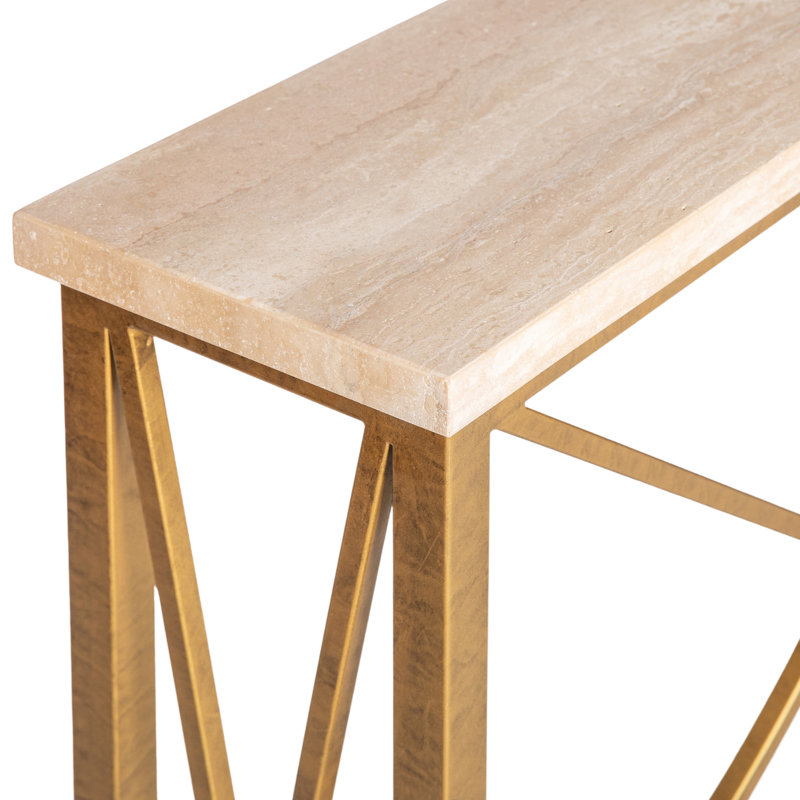 37" Console Table, Lite Travertine, Royal Gold
