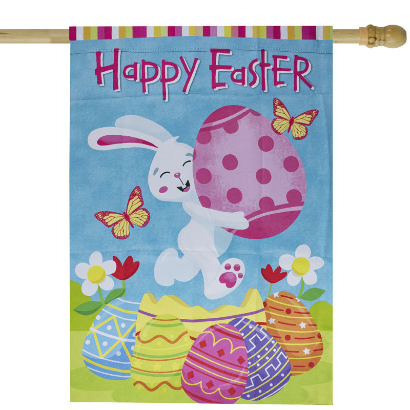 Pink Polyester Easter Bunny Garden Yard Banner 40" x 28"