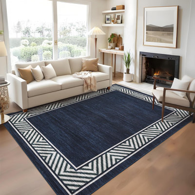 Tapis à bordure moderne lavable à la machine Tapis antidérapant contemporain à motif géométrique pliable pour salon, chambre à coucher, salle de jeux, chambre de bébé